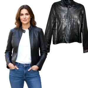 Vintage Oscar Leopold Black Leather Moto Jacket Lambskin Sz XL (Real Sz SM) Bike